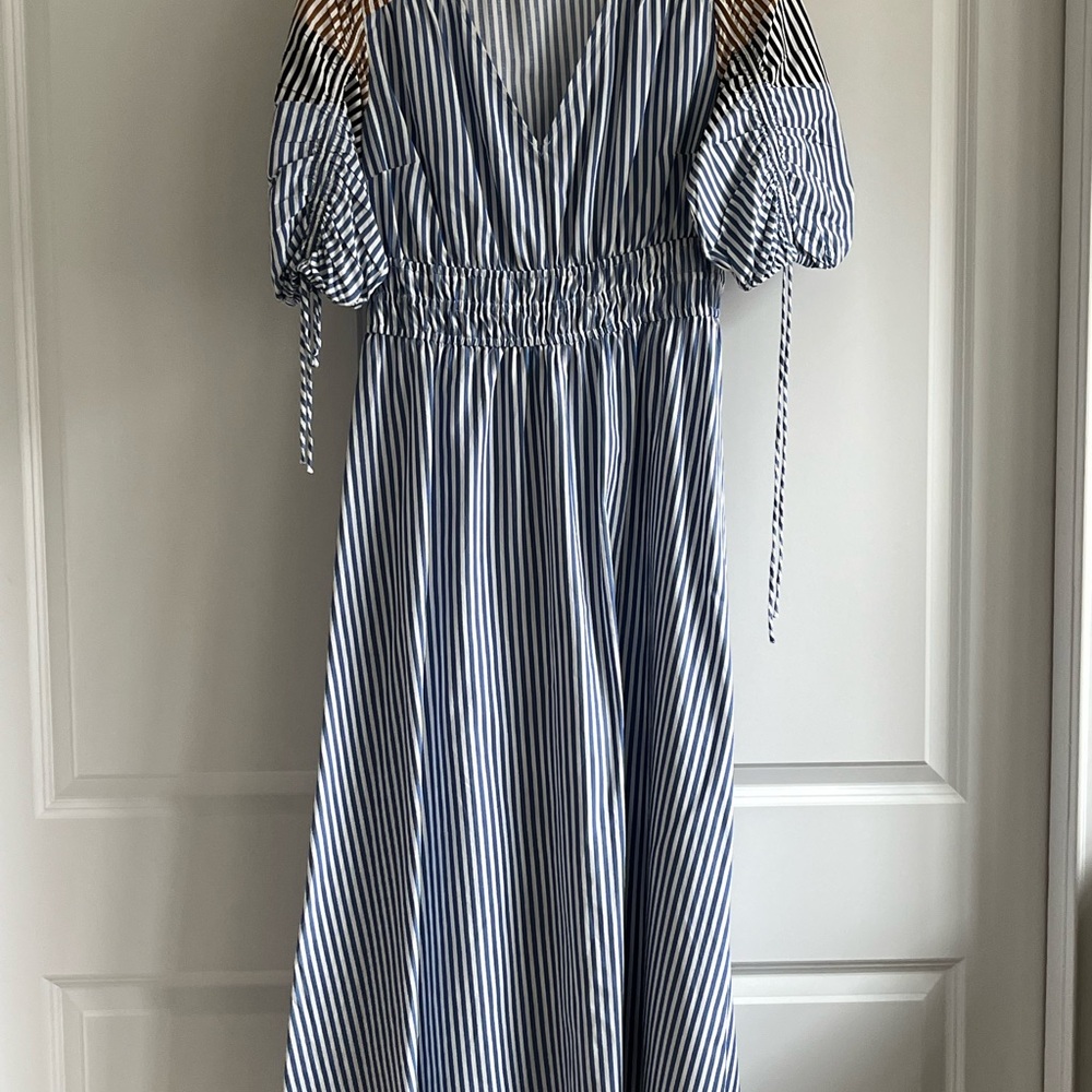 LOFT Blue and White Striped Maxi Dress